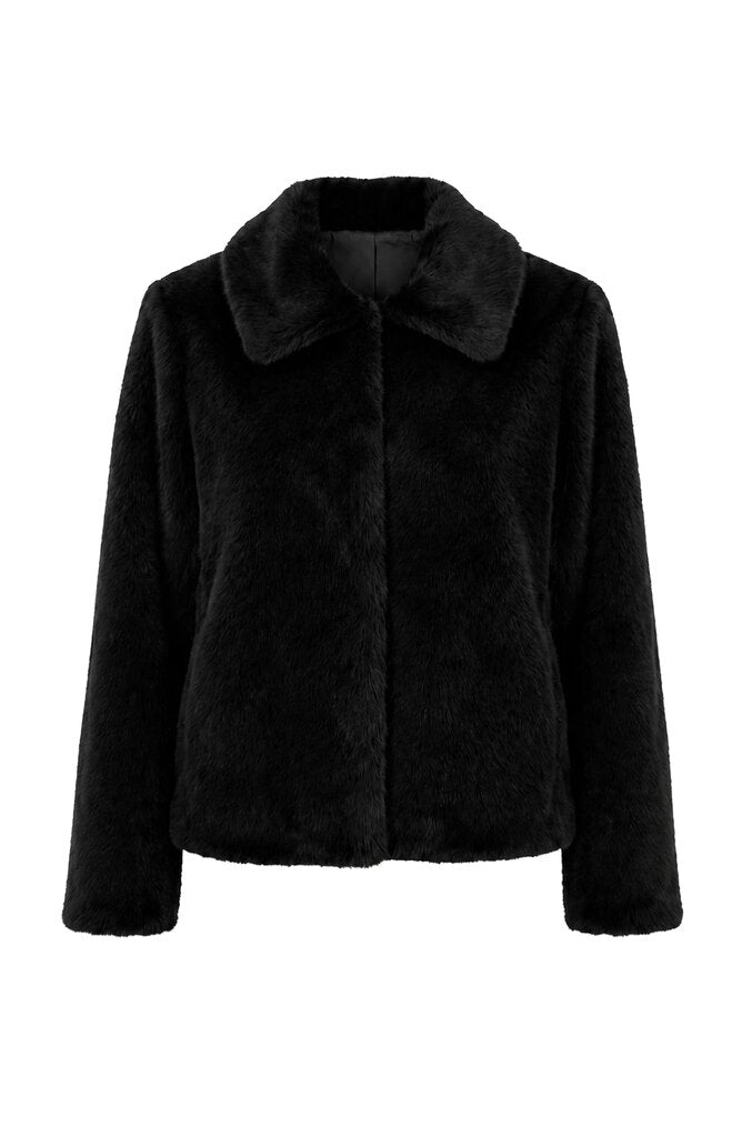 LIVERPOOL Black Collared Faux Fur Jacket