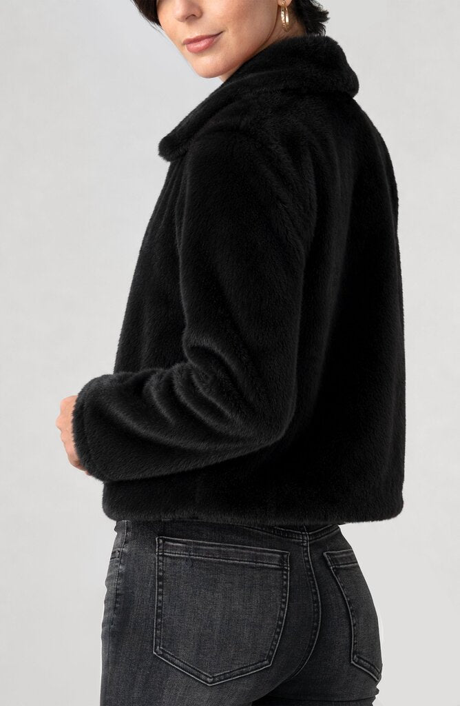LIVERPOOL Black Collared Faux Fur Jacket