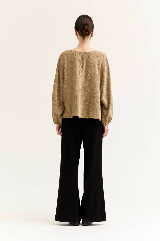 GRADE & GATHER Taupe Long Sleeve Bubble Hem Top