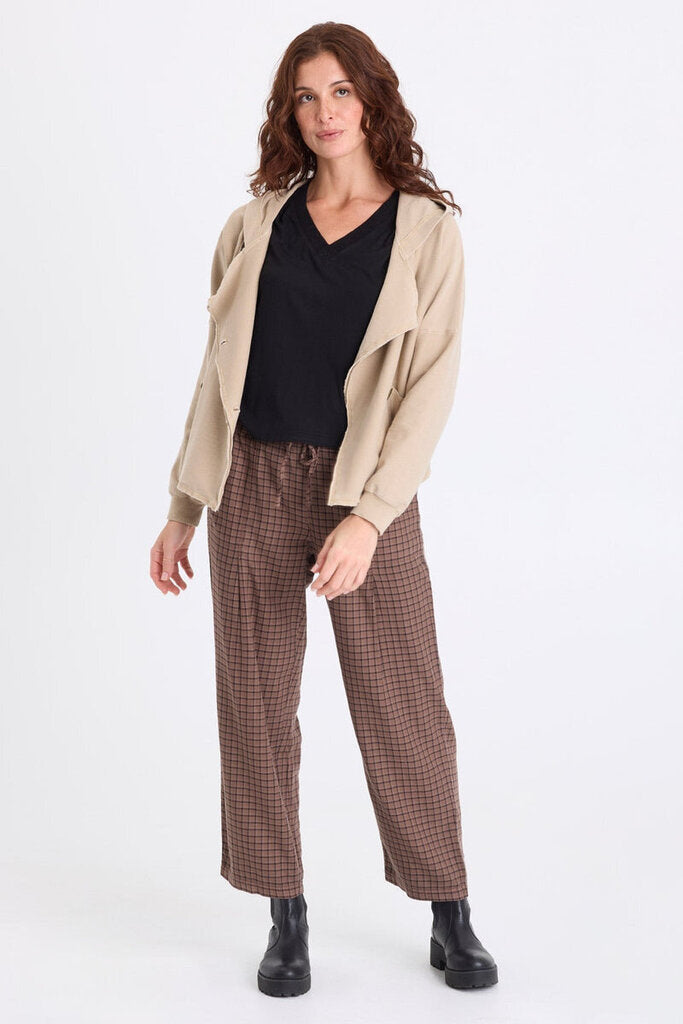 XCVI Corbett Light Tan Hooded Twill Knit Utility Jacket