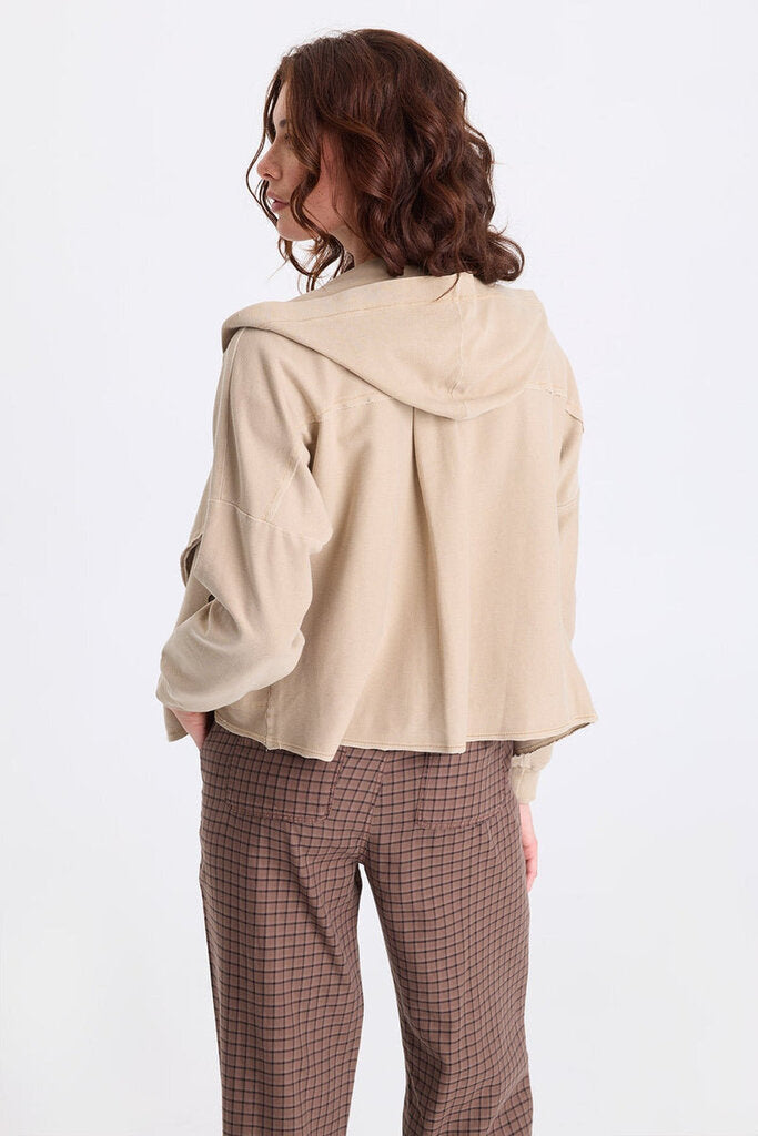 XCVI Corbett Light Tan Hooded Twill Knit Utility Jacket