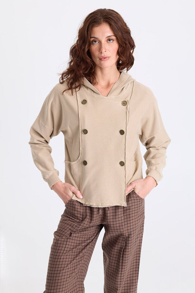 XCVI Corbett Light Tan Hooded Twill Knit Utility Jacket