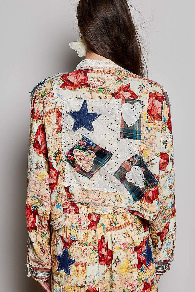 POL Multi Floral Patchwork Long Sleeve Jacket