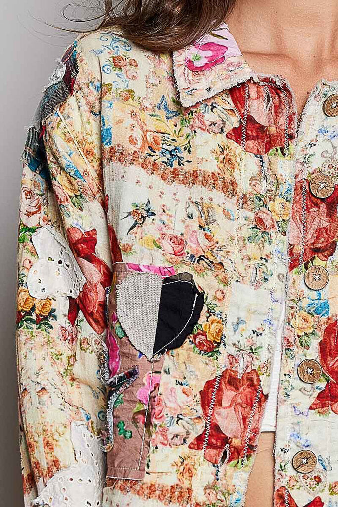POL Multi Floral Patchwork Long Sleeve Jacket