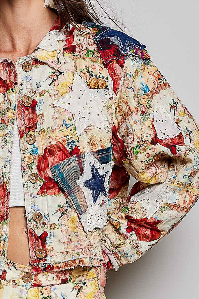 POL Multi Floral Patchwork Long Sleeve Jacket