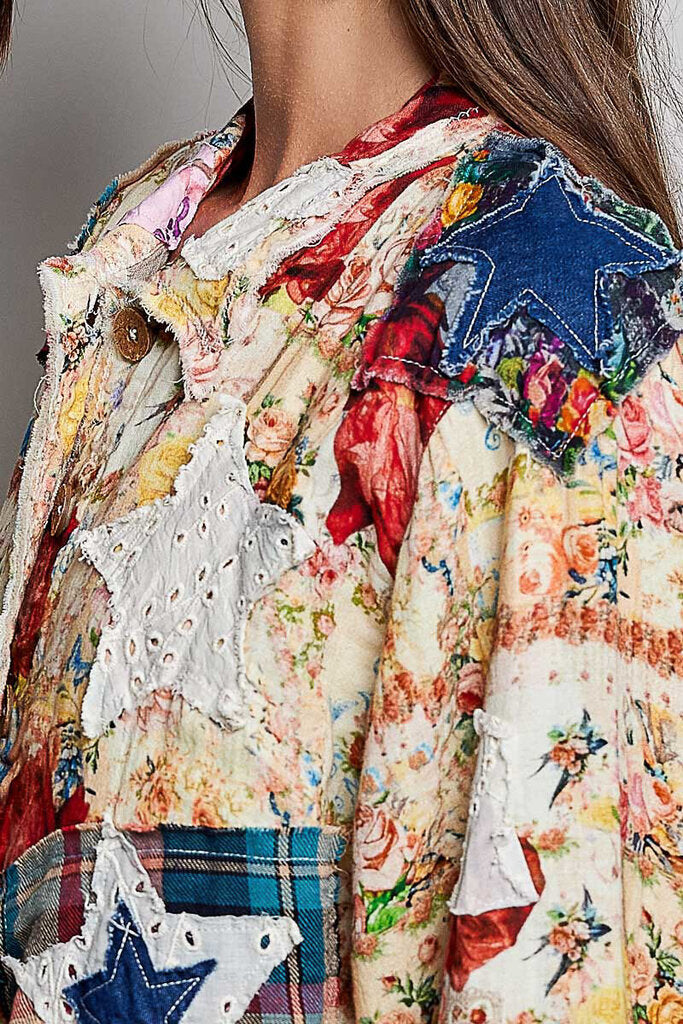 POL Multi Floral Patchwork Long Sleeve Jacket