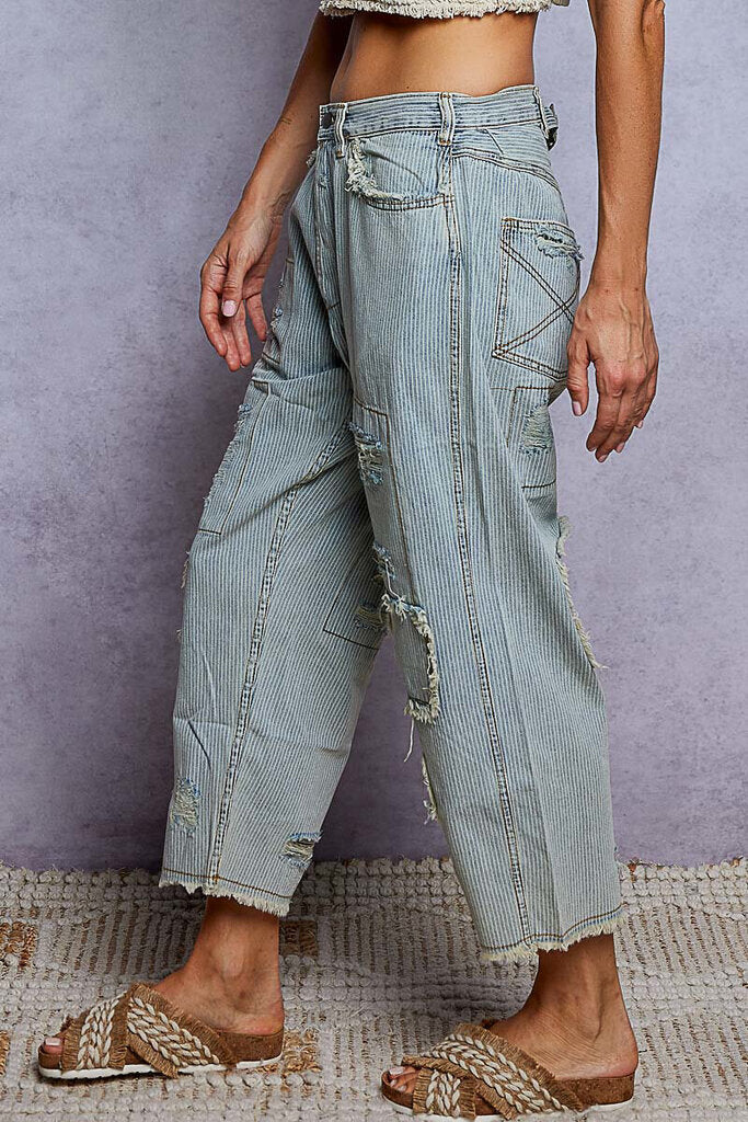 POL Lightweight Stripe Patch Denim Jeans