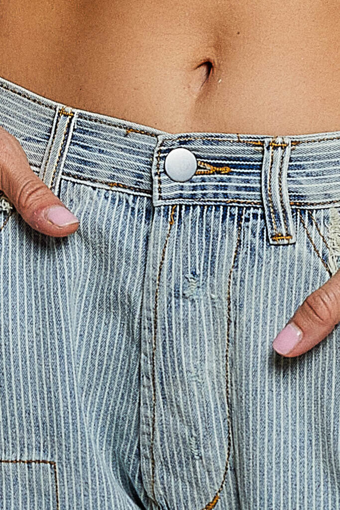 POL Lightweight Stripe Patch Denim Jeans