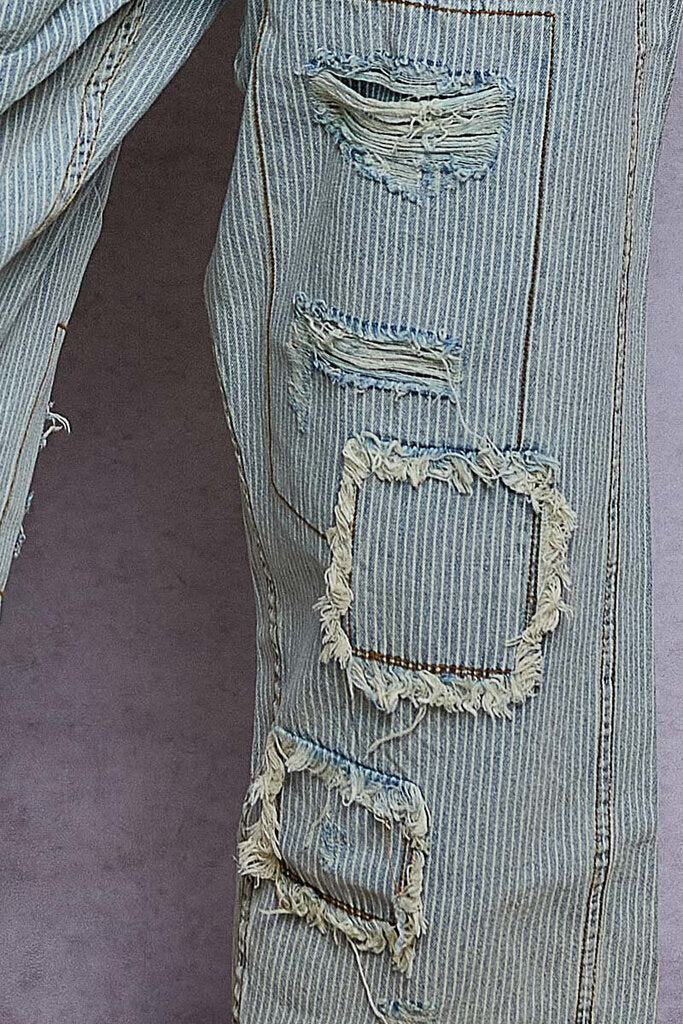 POL Lightweight Stripe Patch Denim Jeans