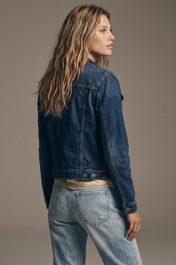 Q2 Cropped Denim Cotton Darkwash Jacket