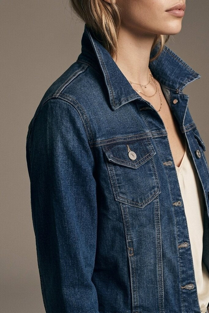Q2 Cropped Denim Cotton Darkwash Jacket