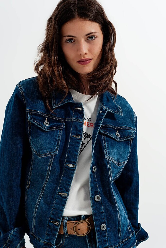 Q2 Cropped Denim Cotton Darkwash Jacket