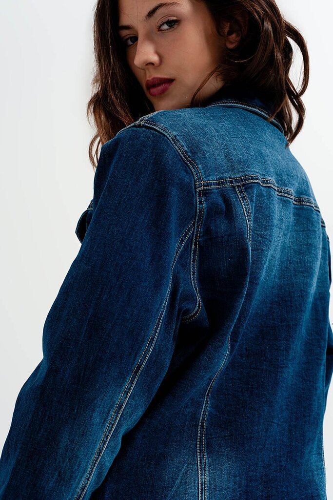 Q2 Cropped Denim Cotton Darkwash Jacket