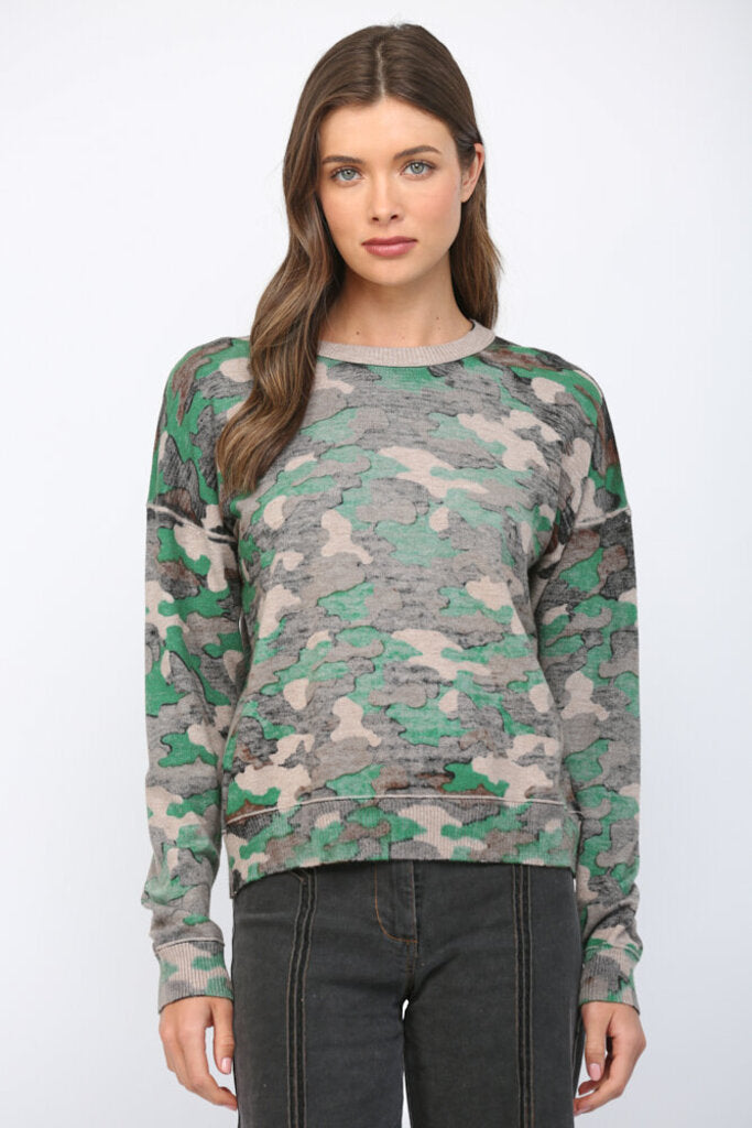 FATE Camo Buttery-Soft Crew Neckline Long Sleeve Sweater