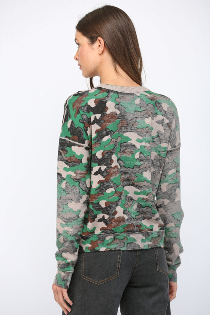 FATE Camo Buttery-Soft Crew Neckline Long Sleeve Sweater