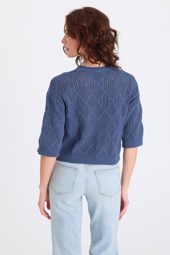 XCVI Bluestone Cotton Short Sleeve Sweater