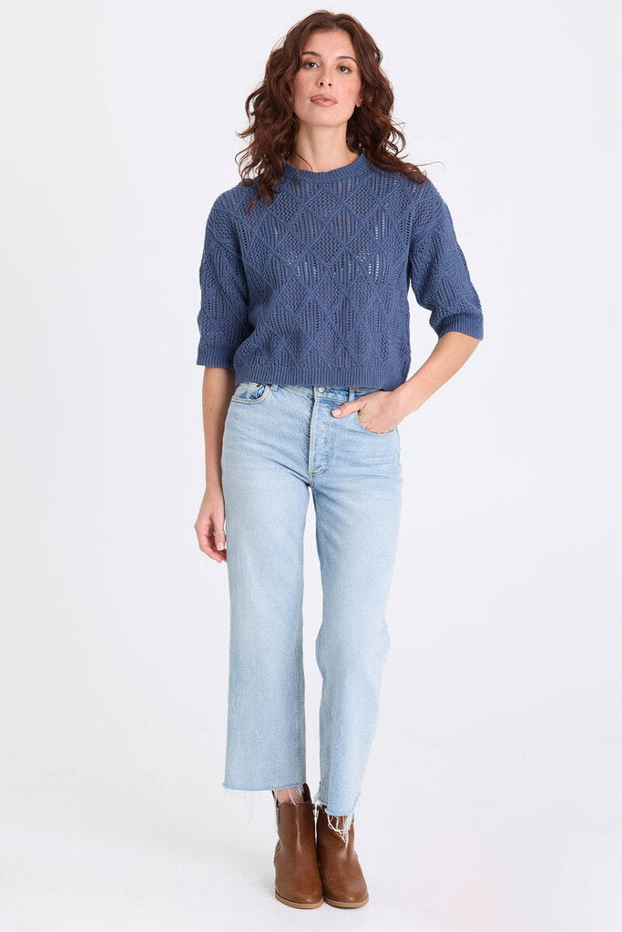 XCVI Bluestone Cotton Short Sleeve Sweater