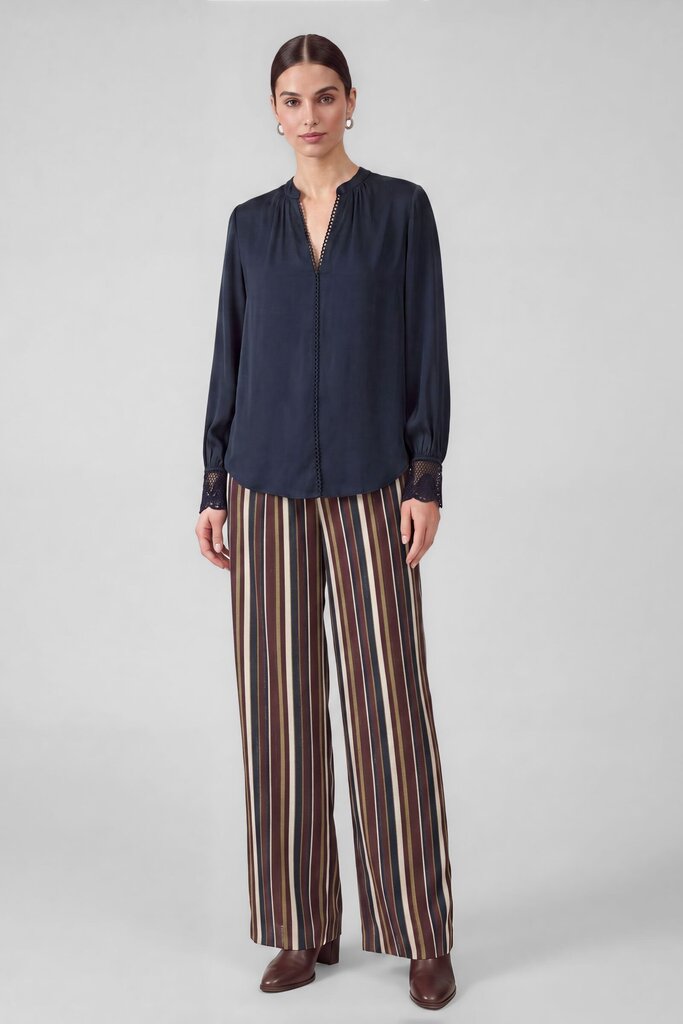 CURRENT AIR Navy Long Sleeve Split Neck Blouse Top