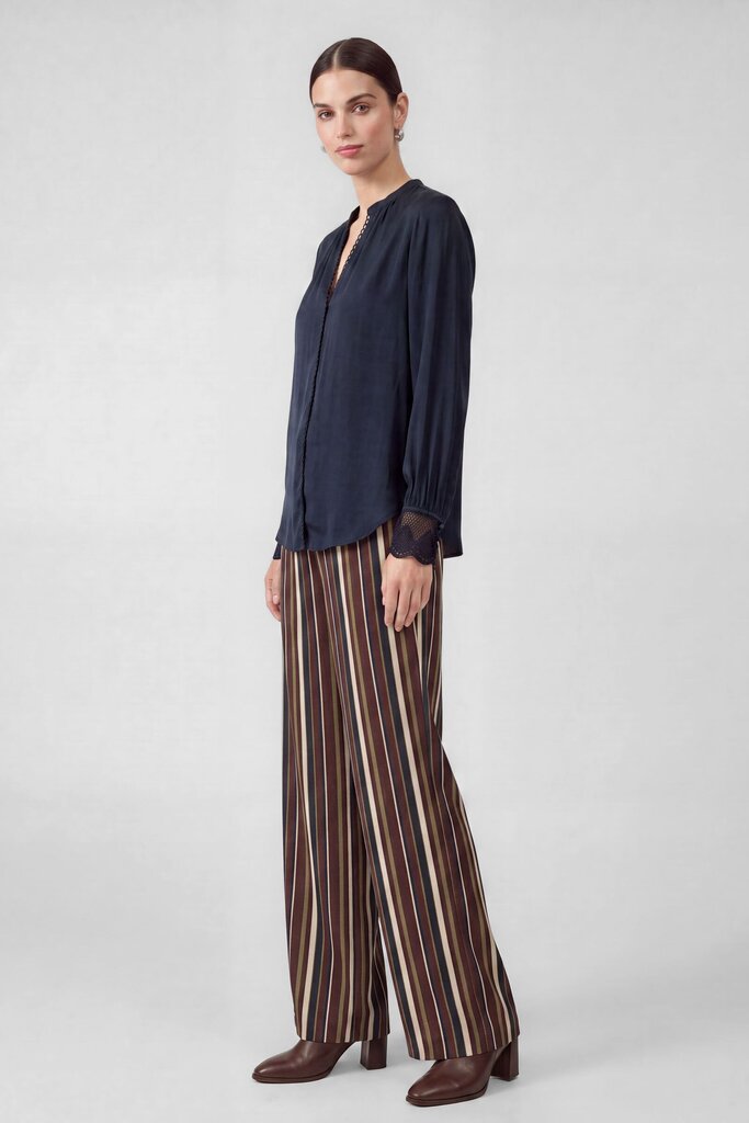 CURRENT AIR Navy Long Sleeve Split Neck Blouse Top