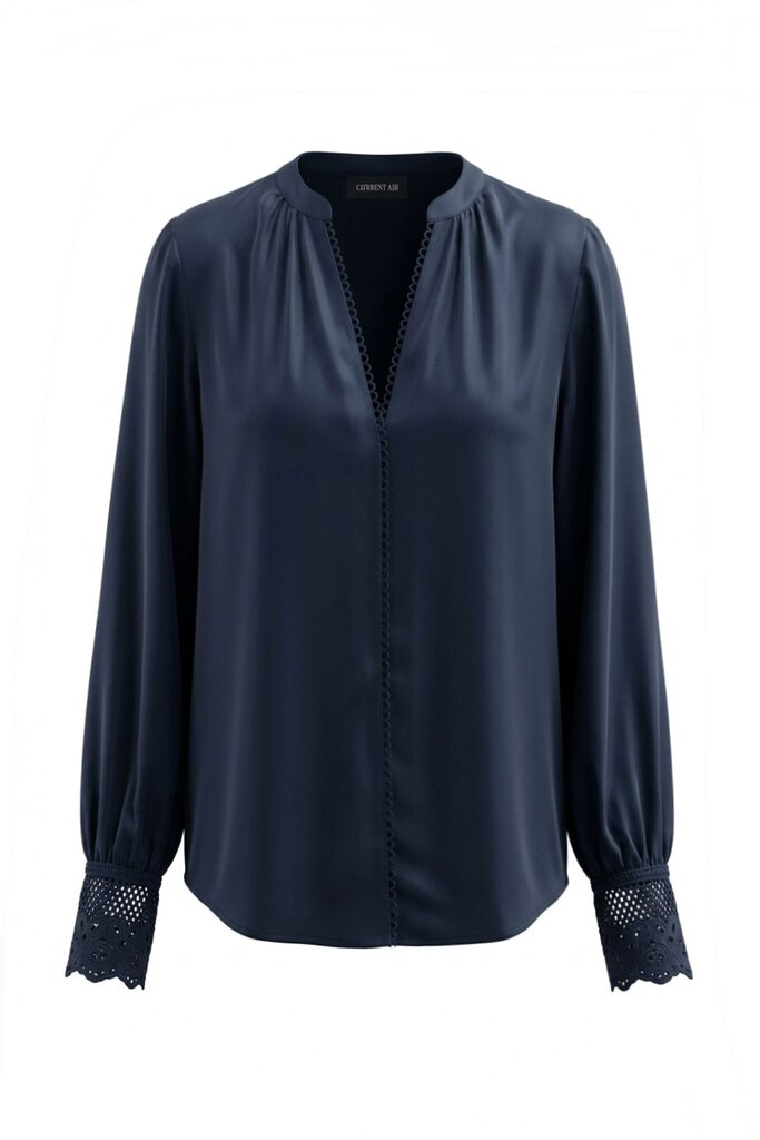 CURRENT AIR Navy Long Sleeve Split Neck Blouse Top