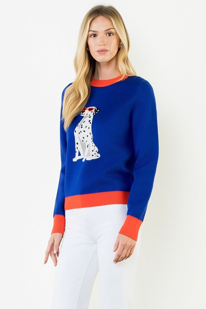 THML Blue and Orange Dog Print Long Sleeve Sweater