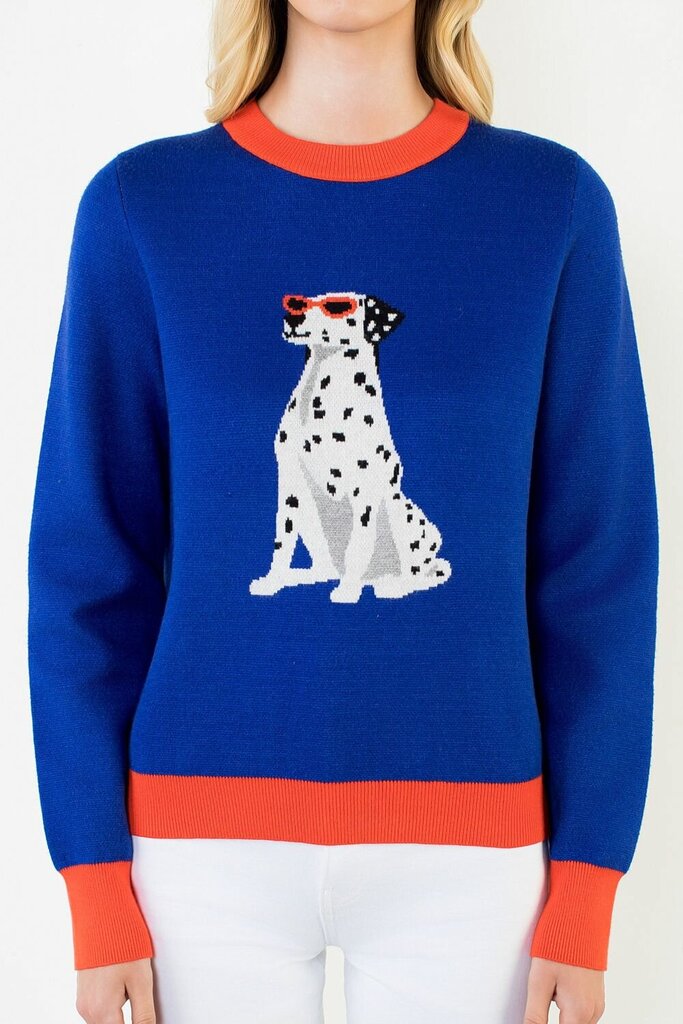 THML Blue and Orange Dog Print Long Sleeve Sweater