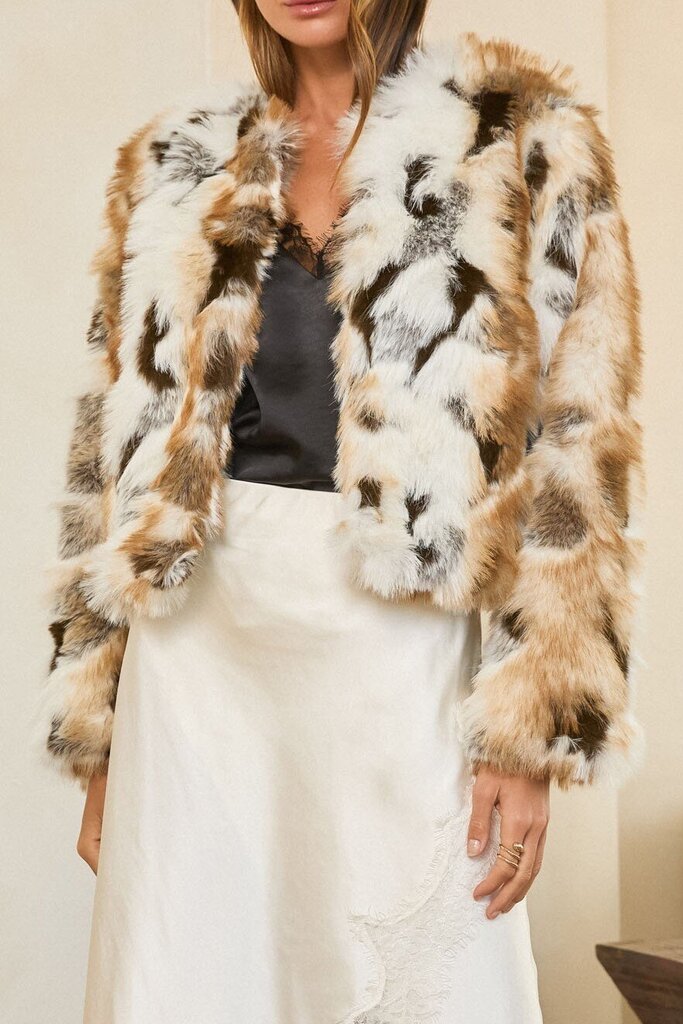 SKIES ARE BLUE Light Coffee Multi Faux Fur Long Sleeve Jacket
