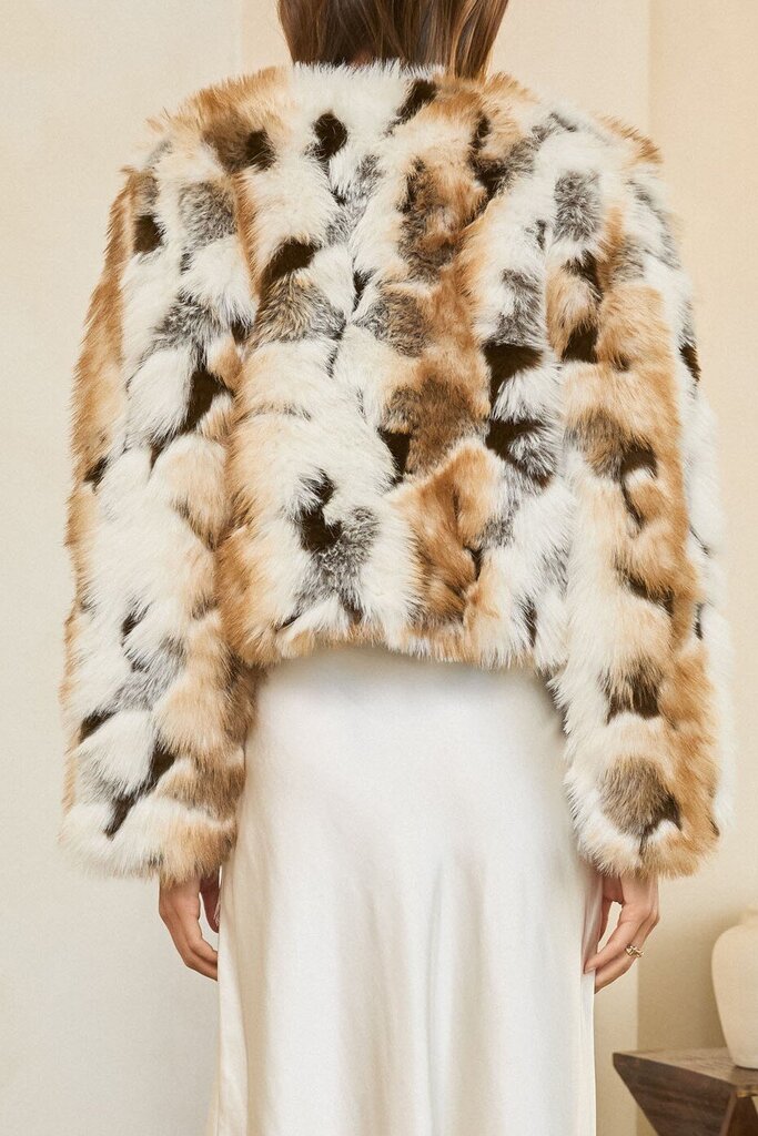 SKIES ARE BLUE Light Coffee Multi Faux Fur Long Sleeve Jacket