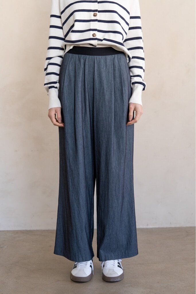 ELLE GREY RELAXED WIDE-LEG BLUE DENIM PANTS