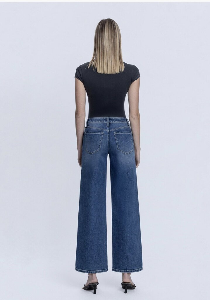 LOVERVET High Rise Dark Wash Pintuck Wide Leg Jeans