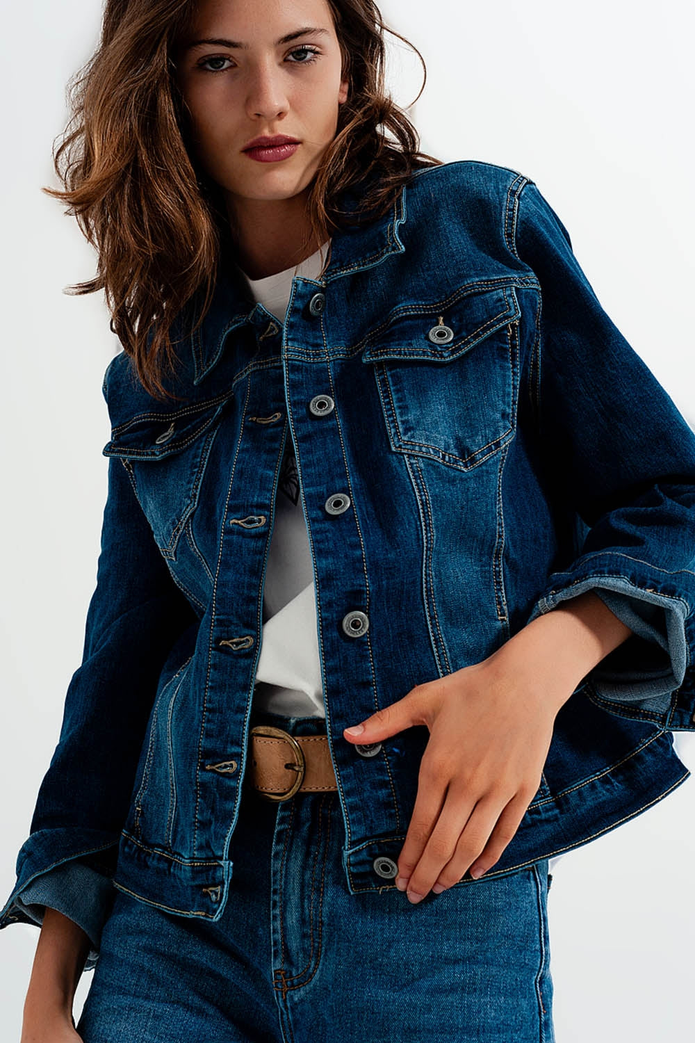 Cropped denim jacket in darkwash blue