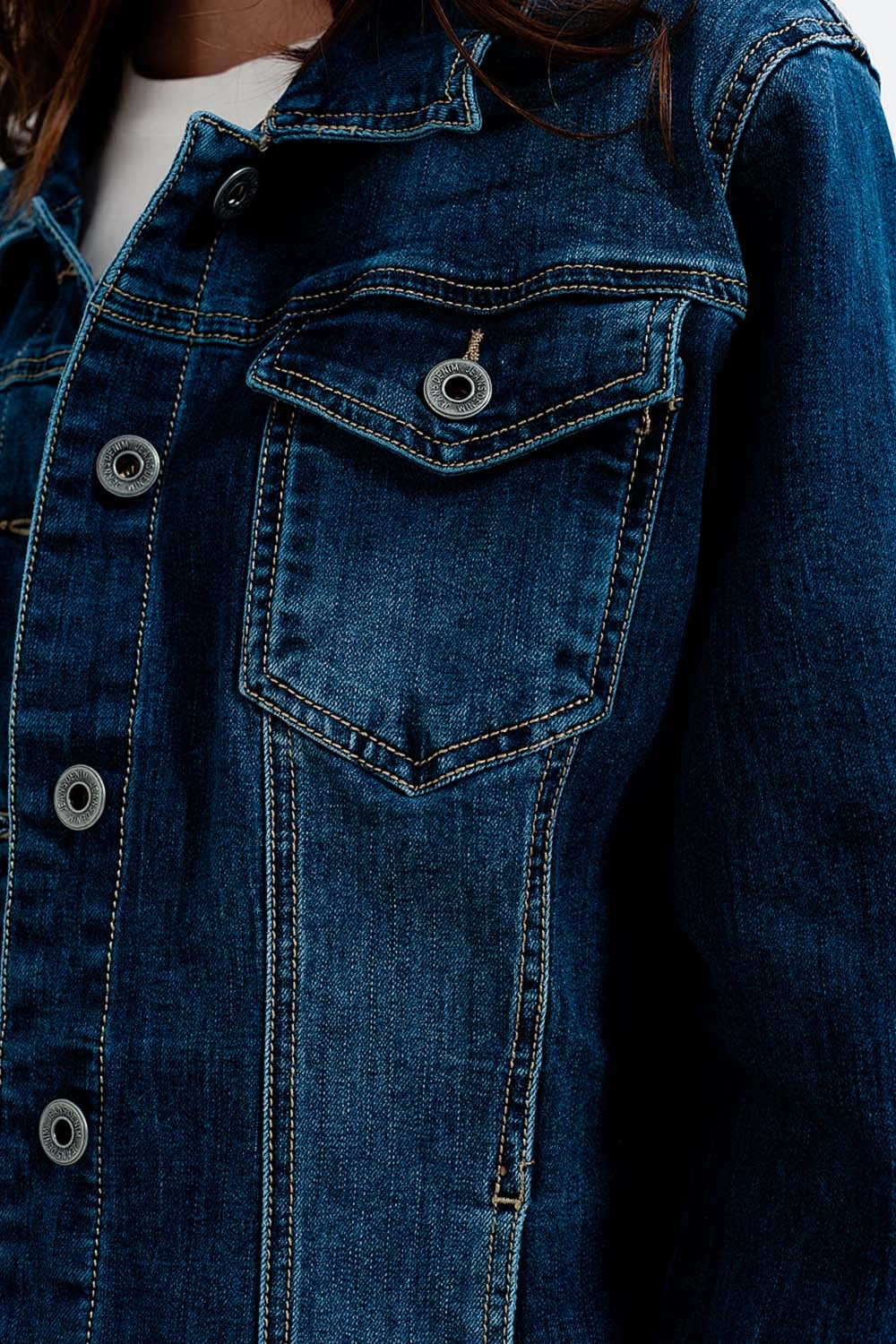 Cropped denim jacket in darkwash blue