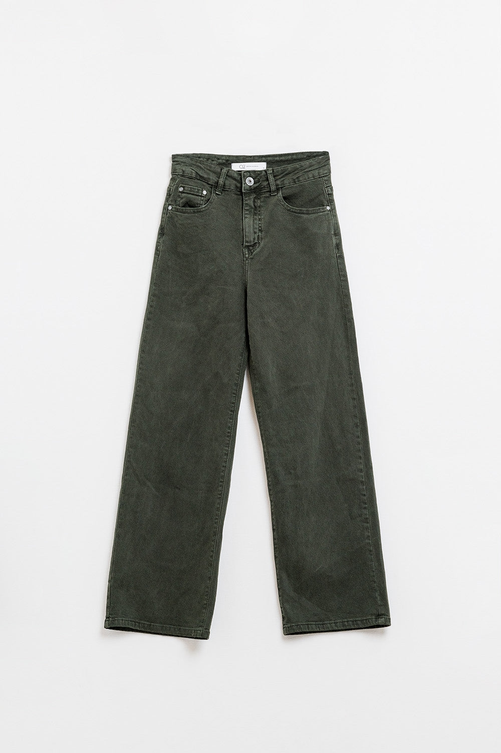 Cropped wide leg jeans in khaki