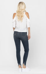 JUDY BLUE Mid Rise Skinny Distressed Jean with Shark Bite Hem