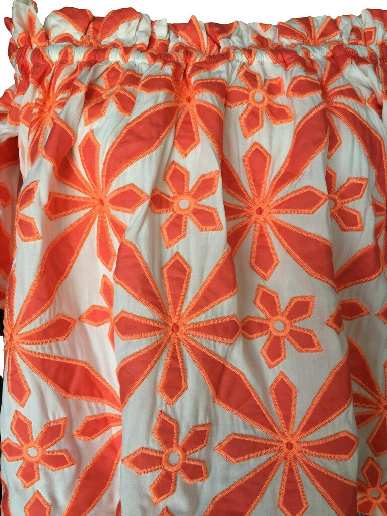 SKIES White and Florescent Orange Short Sleeve Off The Shoulder Short SleeveTop