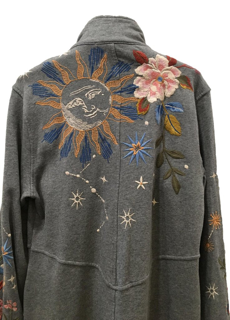 JOHNNY WAS Heather Grey Celestin French Terry Embroidered Military Jacket