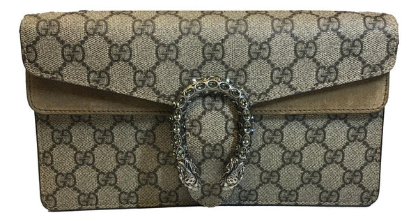 GUCCI Dionysus Taupe and Suede GG Canvas Shoulder Crossbody Bag