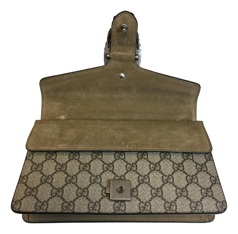 GUCCI Dionysus Taupe and Suede GG Canvas Shoulder Crossbody Bag