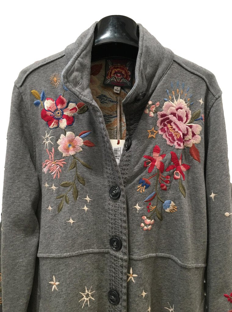 Johnny was gray discount bone belted embroidered coat