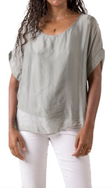 GIGI Silk Kaftan Short Sleeve Blouse with Wavy Hemline Top - 6 Colors