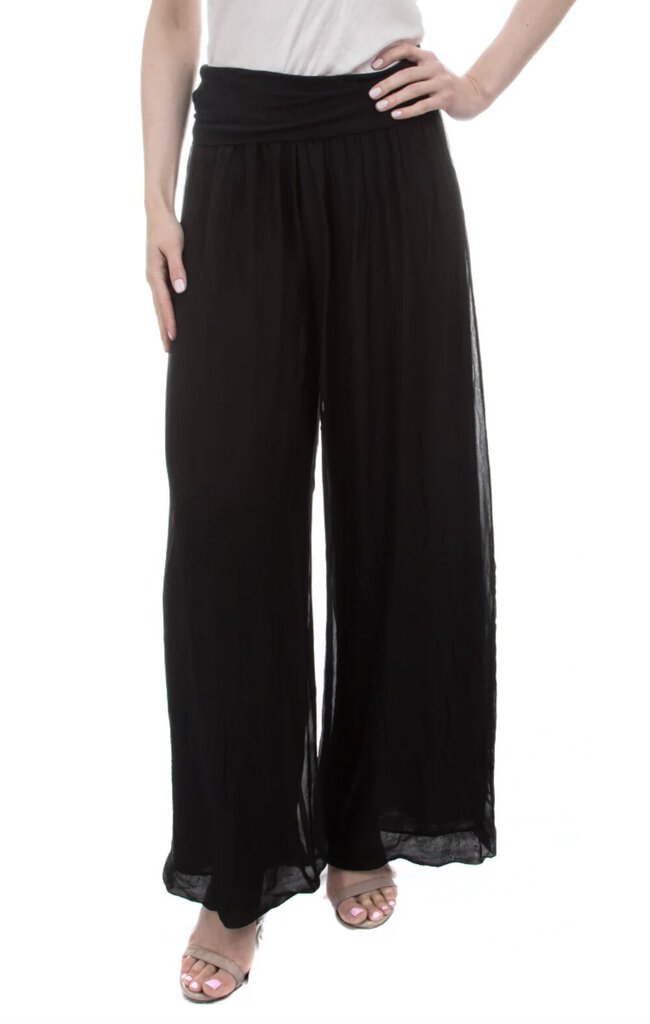 GIGI Black Silky Lined Pant with Elastic Banded Knit Waist
