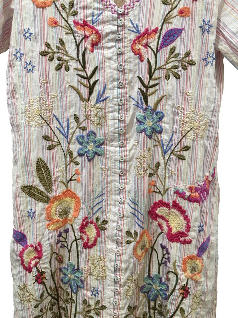 JOHNNY WAS WORKSHOP STRIPED SHORT SLEEVE V-NECK NILA EASY BREEZY TUNIC DRESS