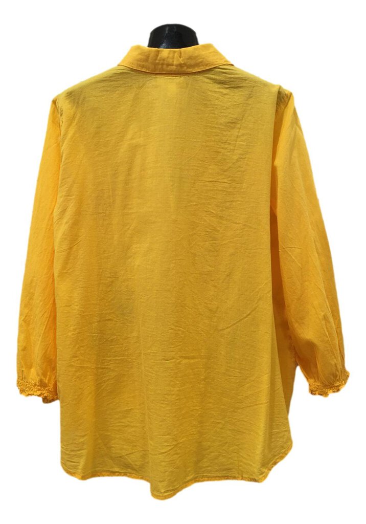 JOHNNY WAS WORKSHOP NILA RELAXED YELLOW GOLD SMOCKED MID SLEEVE TOP