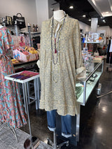 JADED GYPSY Made in the USA Carry Your Love Yellow and Grey Long Sleeve Tunic