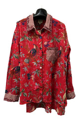 JADED GYPSY In The Meadow Red Mixed Cotton Button-up Long Sleeve Shirt Top