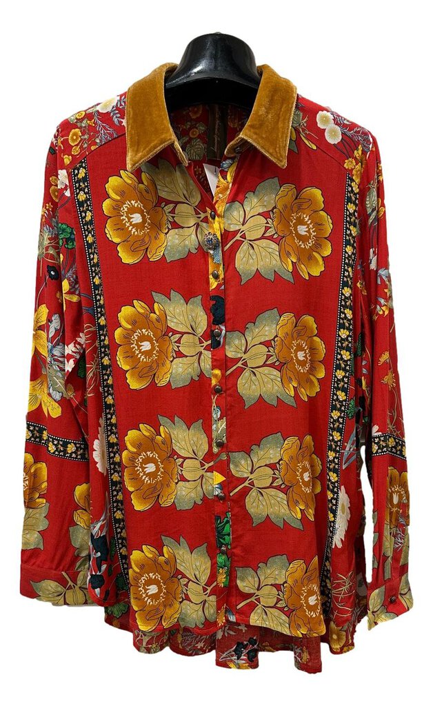 ARATTA Long Sleeve Red and Mustard Mixed Floral Blouse Top