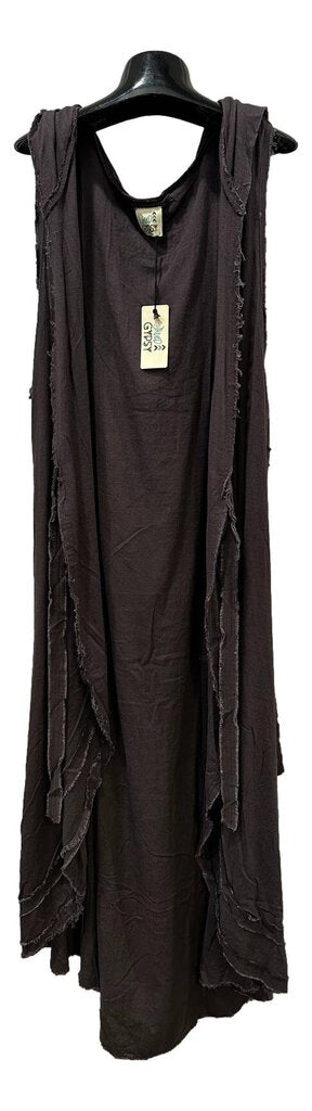 JADED GYPSY Sleeveless Long Charcoal Love At First Bite Hooded Duster Made in the USA