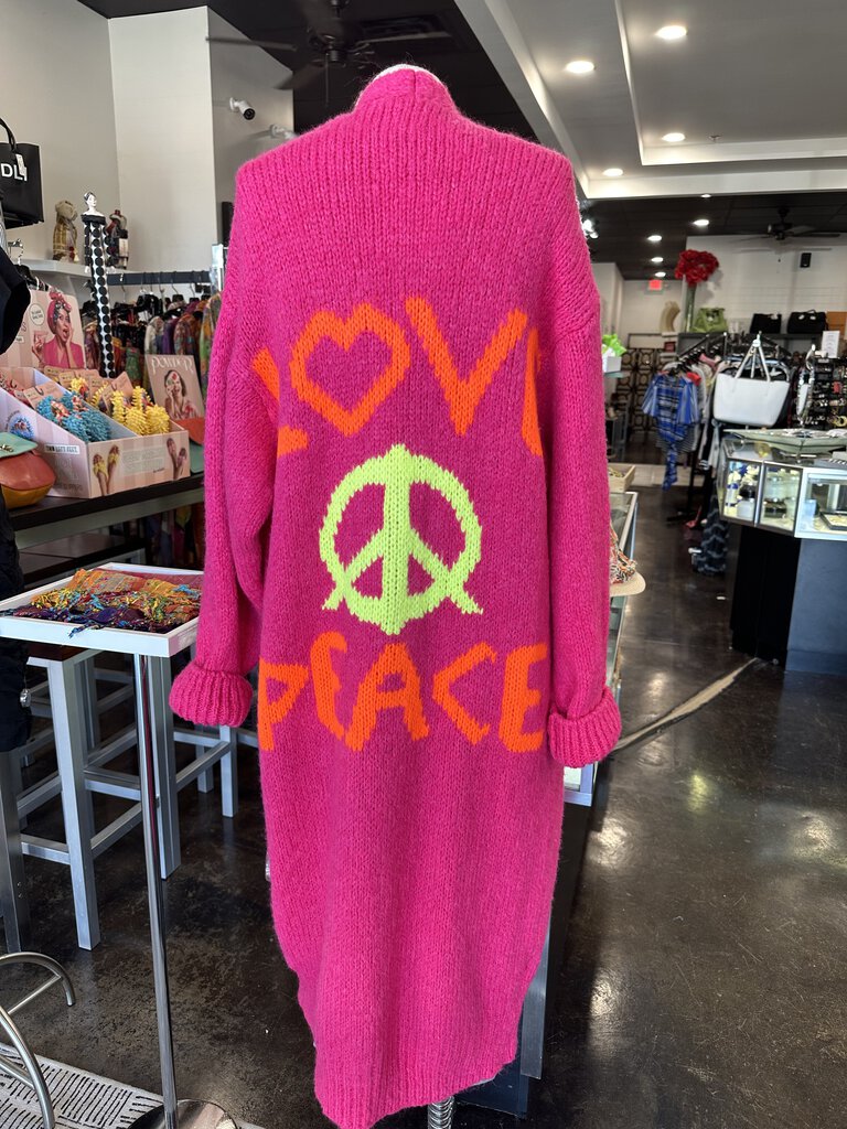 YOLLY Long Knit Bright Peace and Love Duster Four Colors
