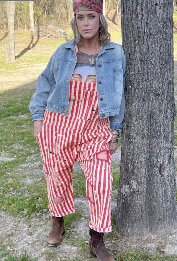 JADED GYPSY Red Striped Endless Travel Overall