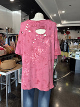 JADED GYPSY Made IN THE USA ANITQUE PINK SHORT SLEEVE OUT OF TOUCH SCARLET HEART TOP